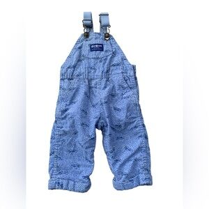Vintage OshKosh Size 12 Months Blue Transportation Car Print Corduroy Overalls